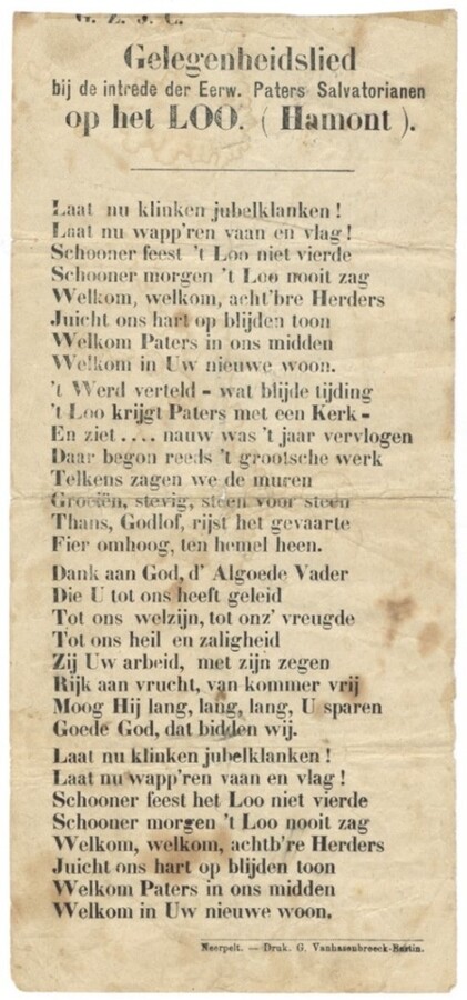 Das Lied, welches beim feierlichen Einzug der Kommunität in das neue Kloster gesungen wurde. / P. Peter van Meijl SDS Das Lied, welches beim feierlichen Einzug der Kommunität in das neue Kloster gesungen wurde.