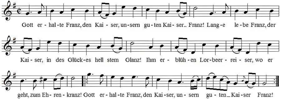Die Kaiserhymne und das Einzugslied im Vergleich.
