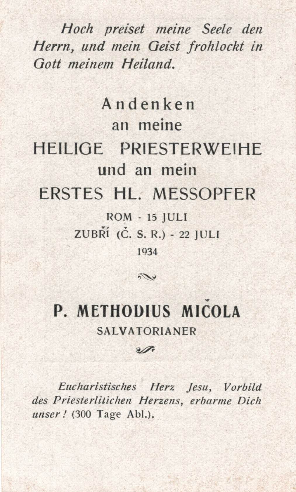 Andenken an die Priesterweihe von P. Methodius Micola